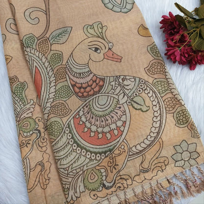 Golden beige printed tissue silk cotton saree ns213-Neidhal