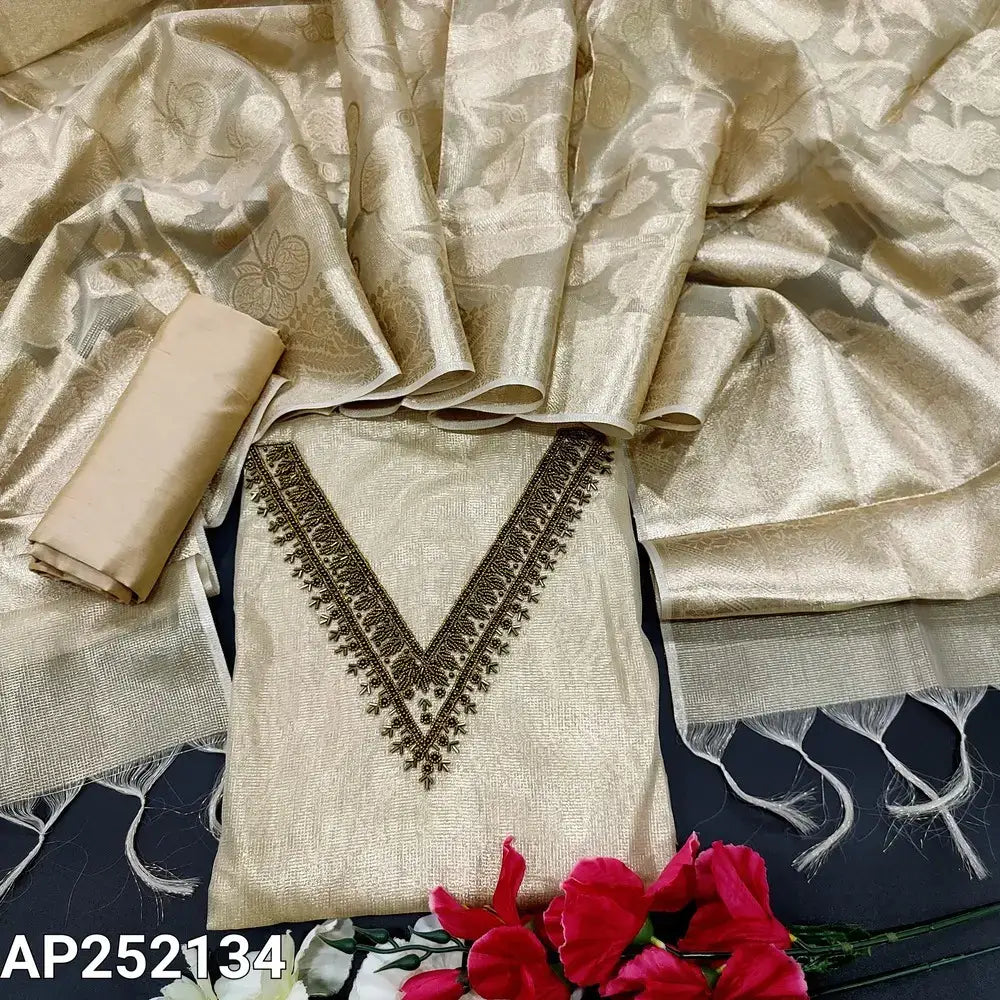 Golden Beige Tissue Silk Cotton Salwar Material AP252134- Neidhal
