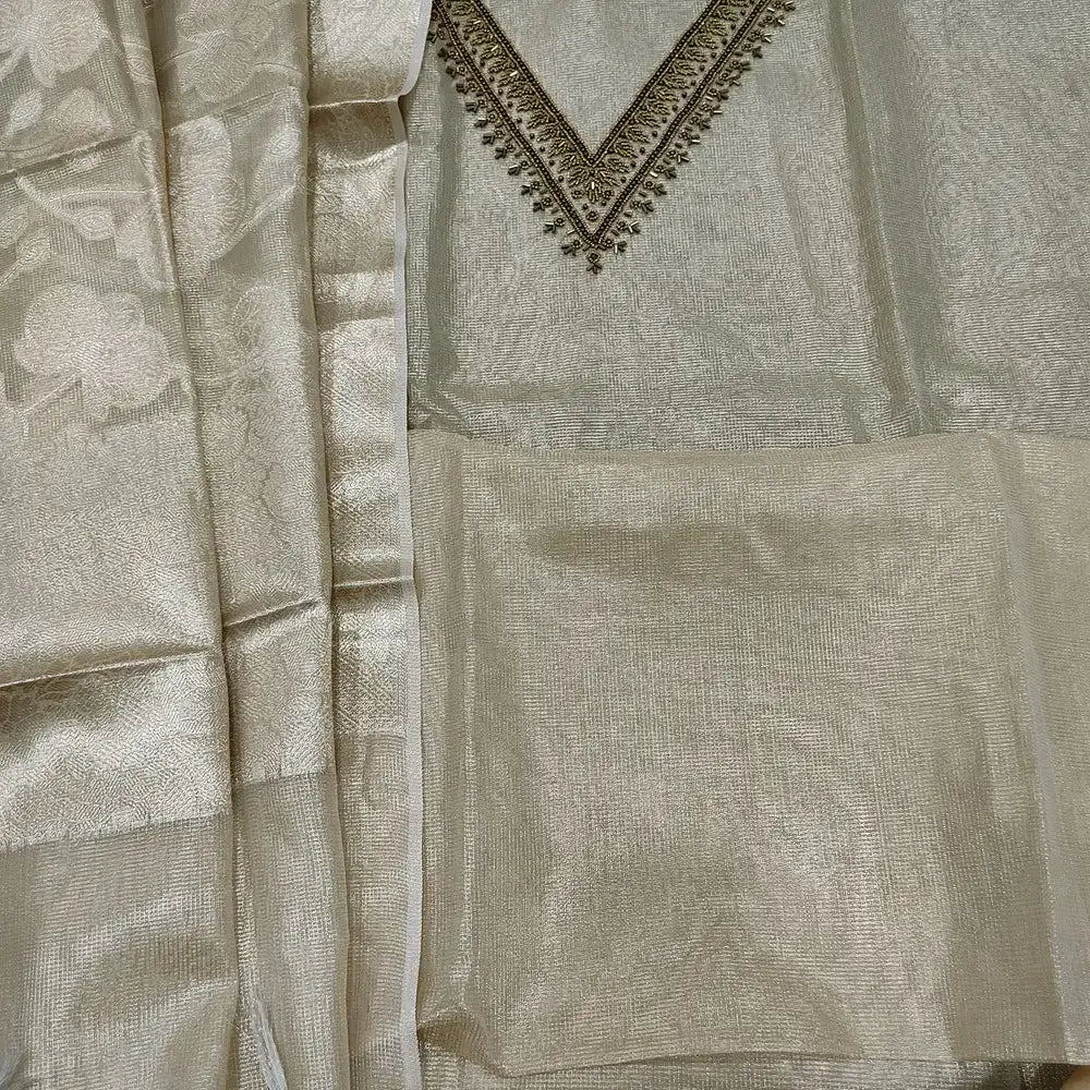 Golden Beige Tissue Silk Cotton Salwar Material AP252134- Neidhal