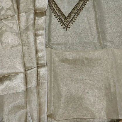 Golden Beige Tissue Silk Cotton Salwar Material AP252134- Neidhal