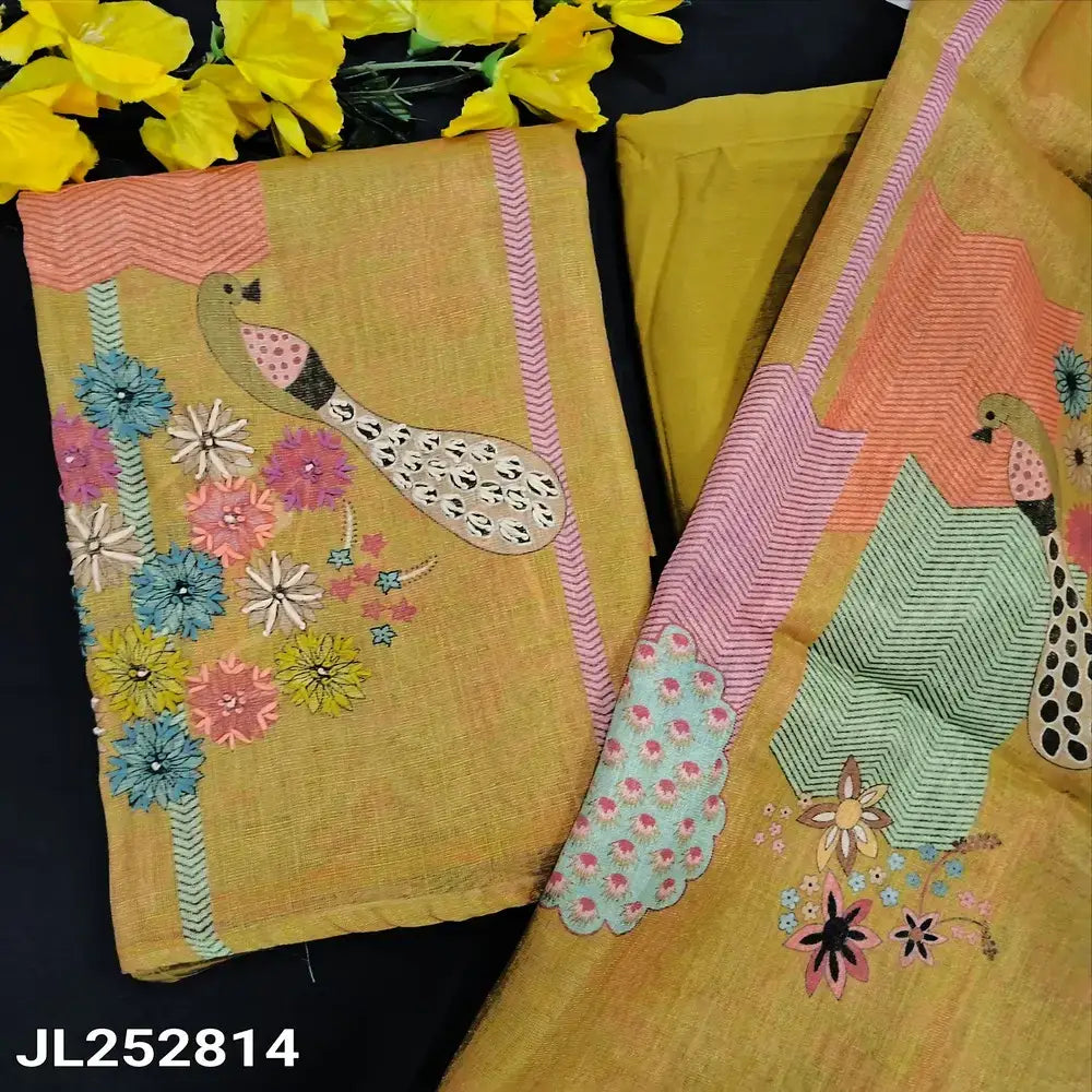Golden yellow digital printed tissue linen salwar material jl252814-Neidhal