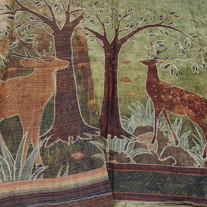 CODE FB250601: Green abstract& digital printed premium silk cotton unstitched salwar material(thin fabric lining