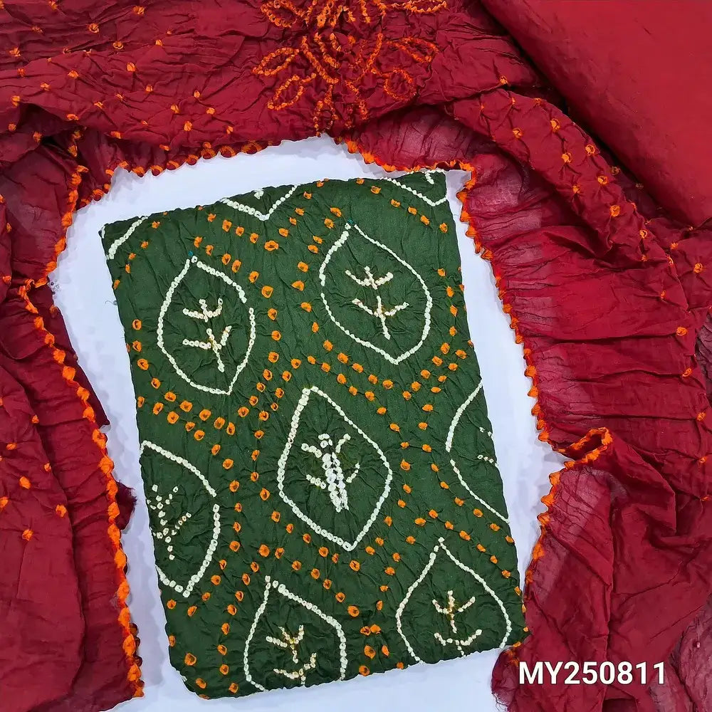 Green bandhini cotton salwar material my250811-Neidhal