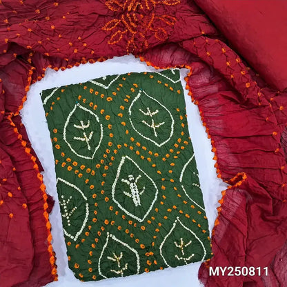 Green bandhini cotton salwar material my250811-Neidhal