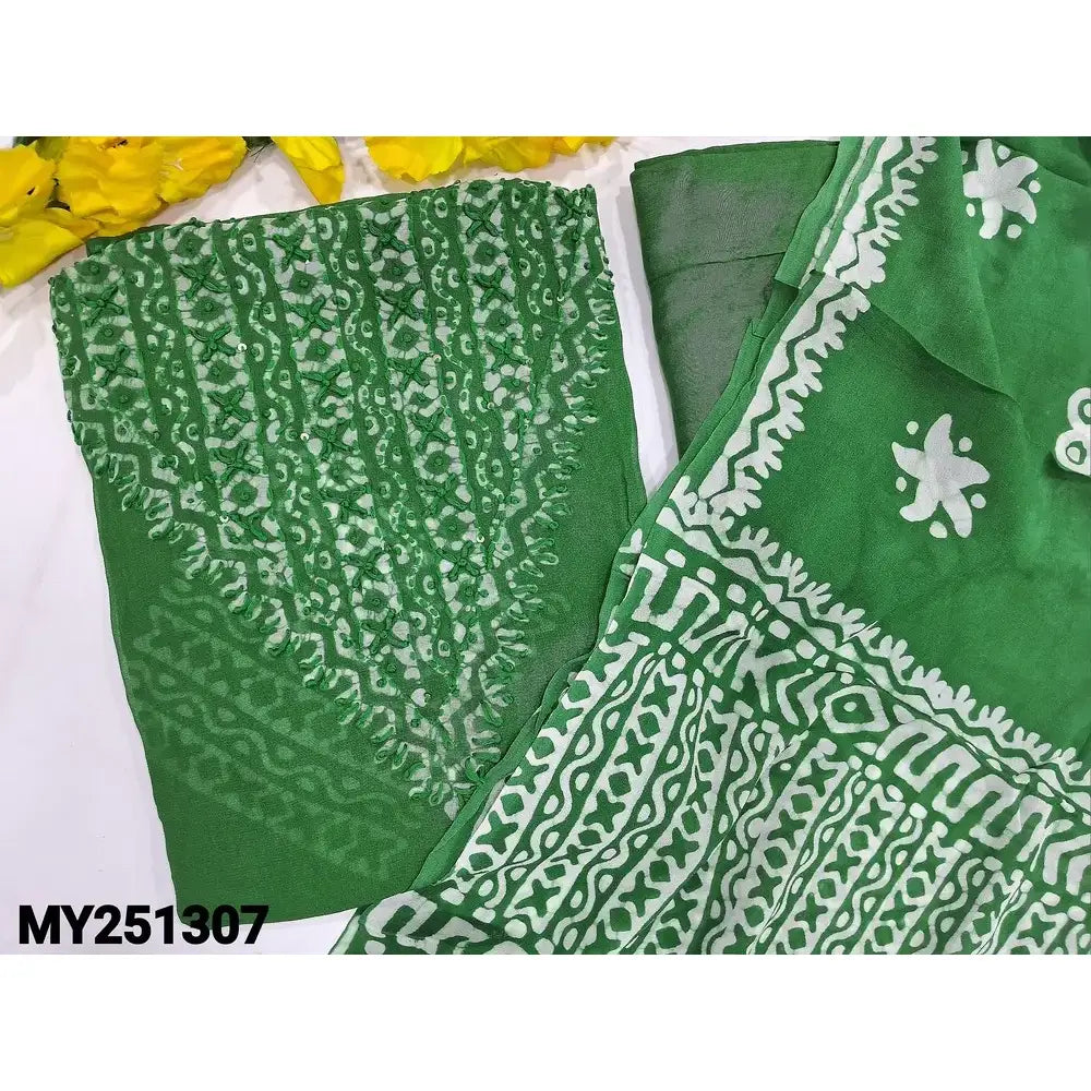 Green batik crepe georgette salwar material my251307-Neidhal