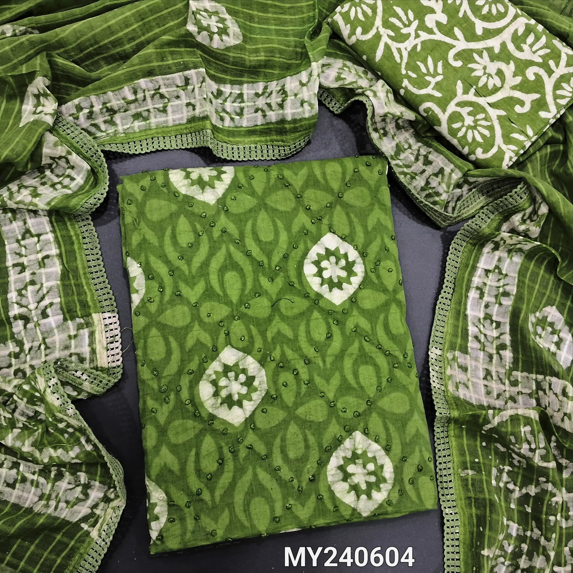 Green batik dyed jakard cotton salwar material my250604-Neidhal