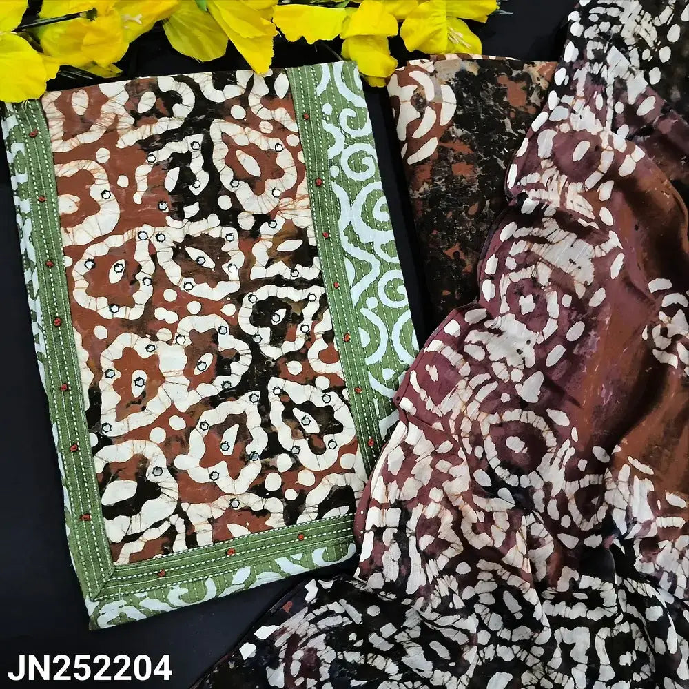 Green batik kantha cotton salwar material jn252204-Neidhal