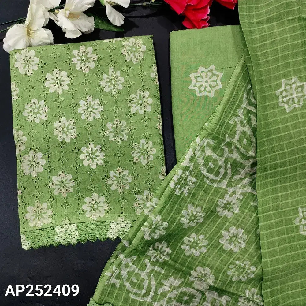 Green batik schiffli embroidered cotton salwar material ap252409-Neidhal