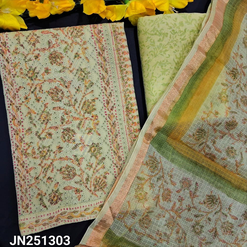 Green block printed chikankari cotton salwar material jn251303-Neidhal