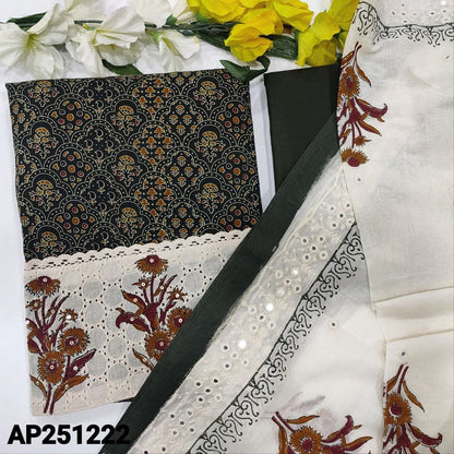 Green block printed cotton salwar material ap251222-Neidhal