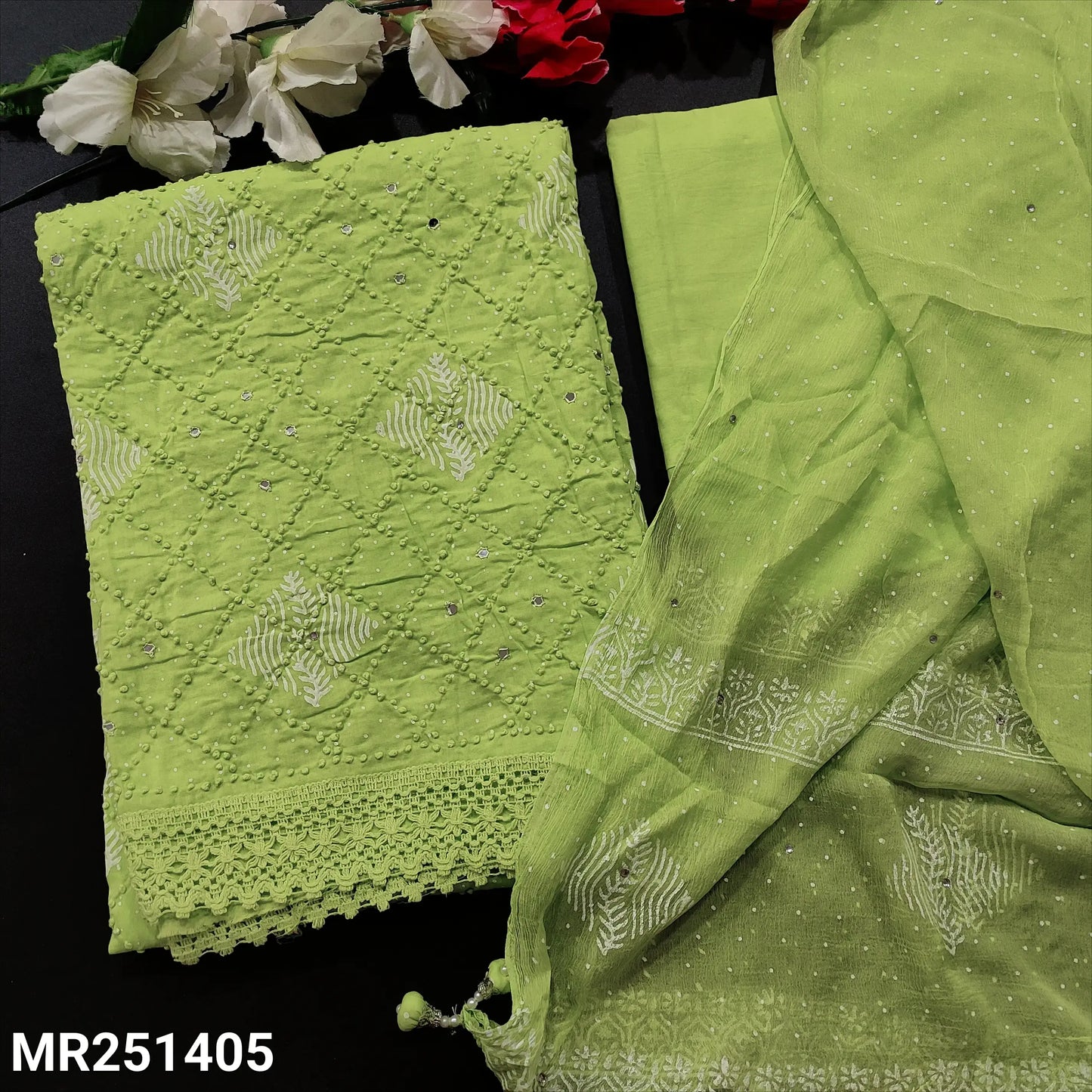 Green block printed cotton salwar material mr251405-Neidhal