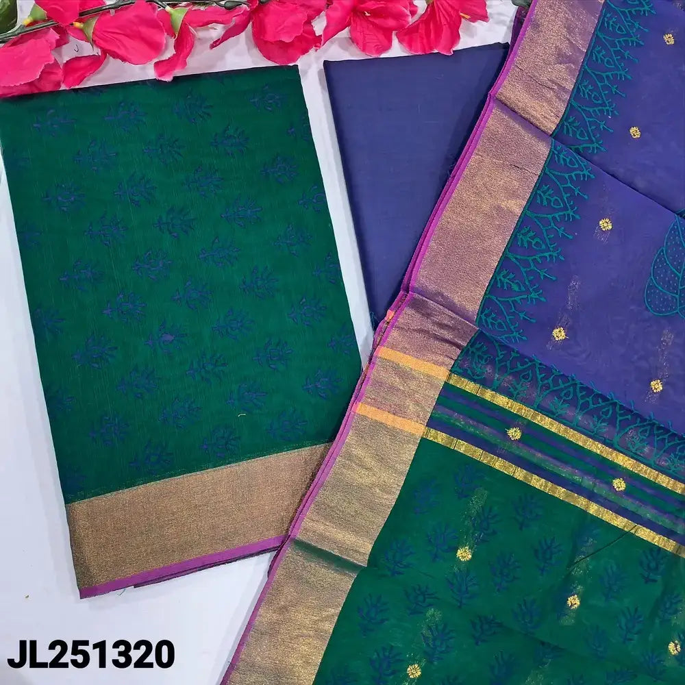 Green block printed fancy silk cotton salwar material jl251320-Neidhal