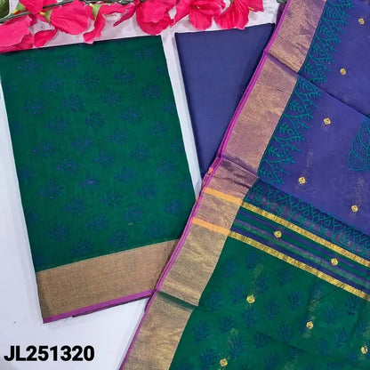 Green block printed fancy silk cotton salwar material jl251320-Neidhal