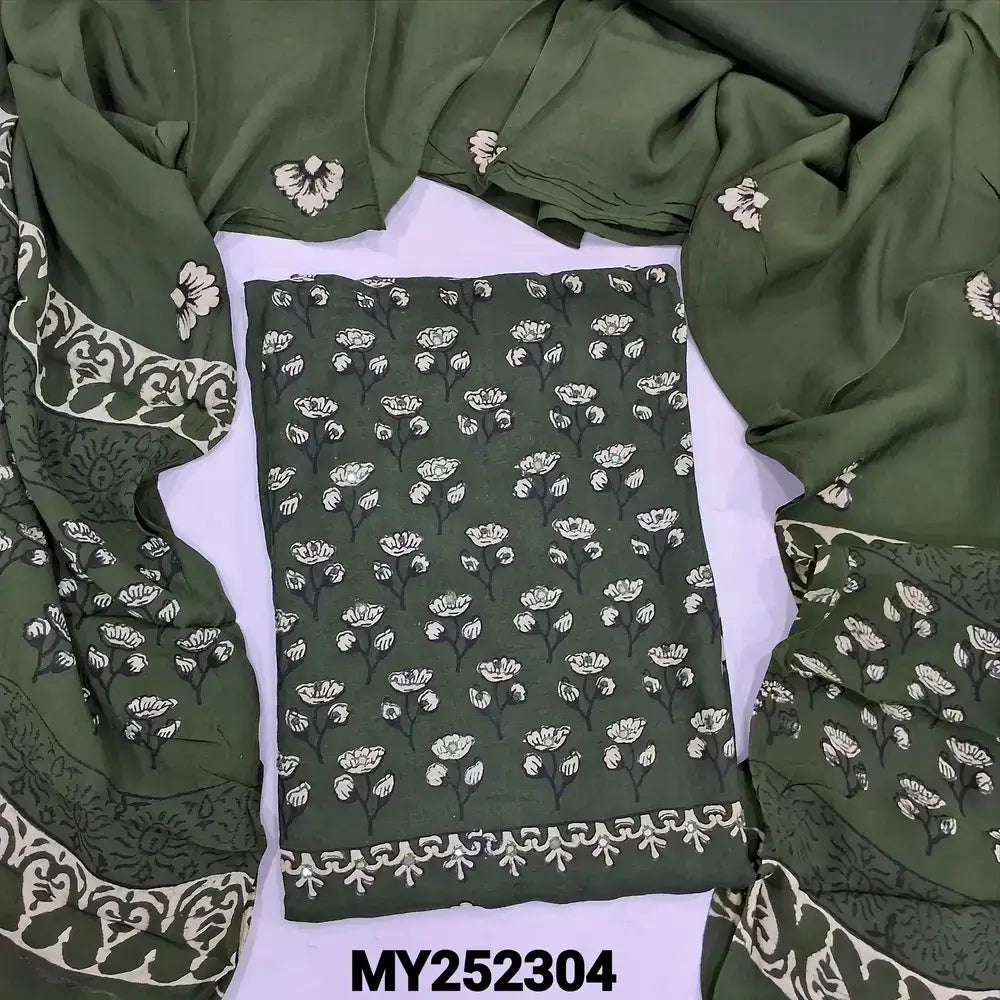 Green block printed maslin salwar material my252304-Neidhal
