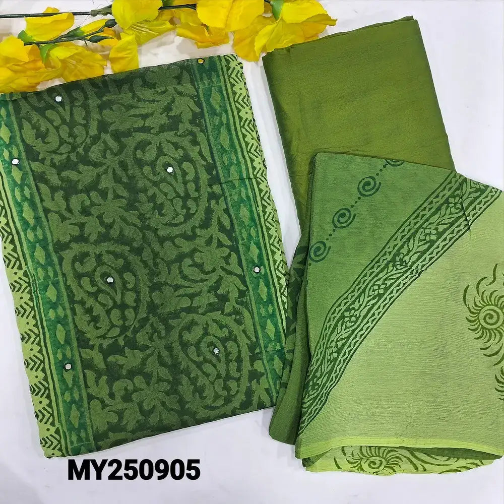Green block printed semi georgette salwar material my250905-Neidhal