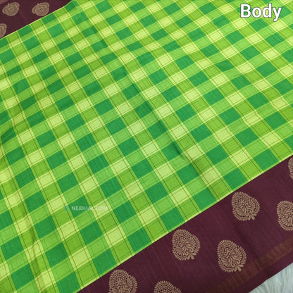 Green checked printed semi chappa silk saree ns37-Neidhal