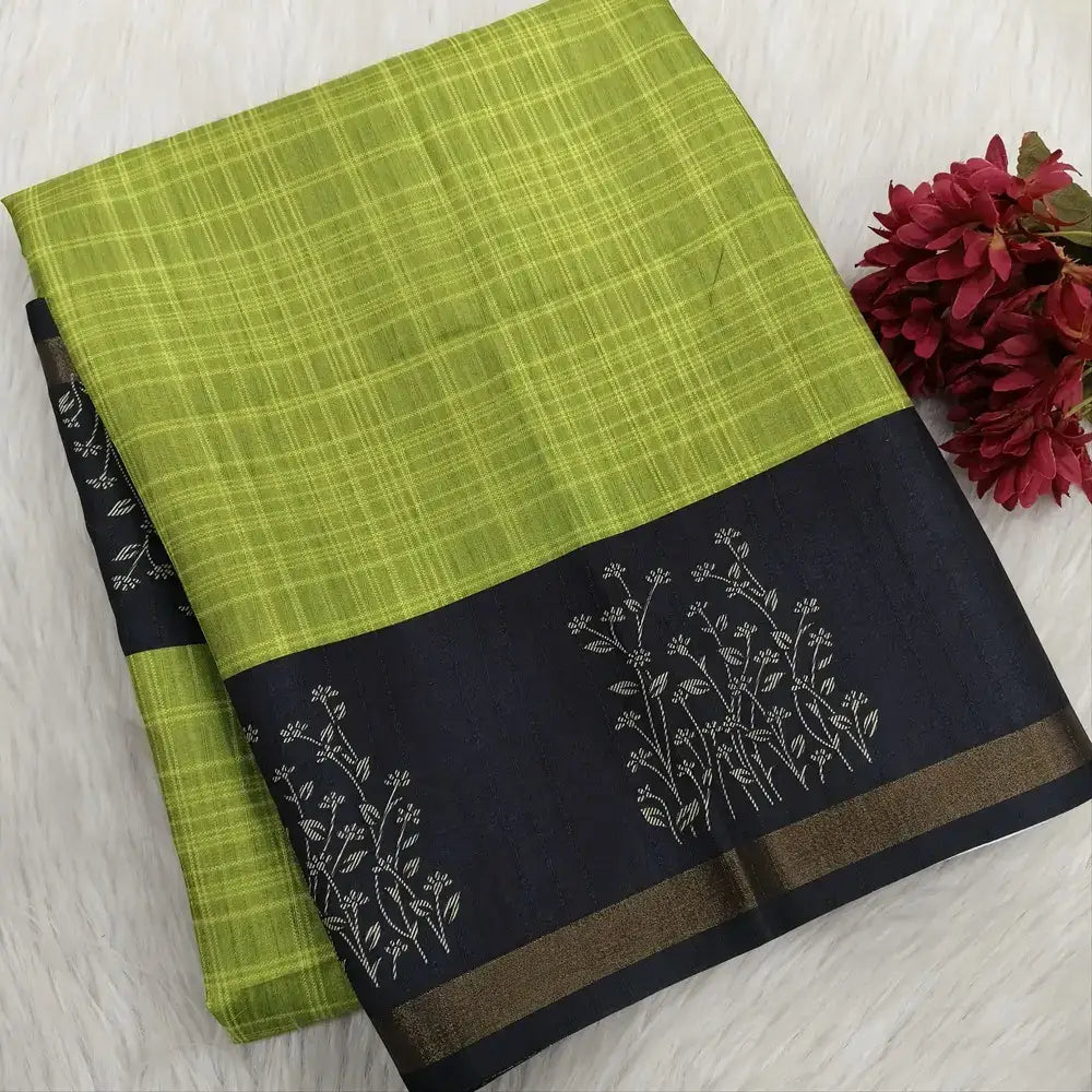 Green checkered printed fancy chappa silk saree ns180-Neidhal