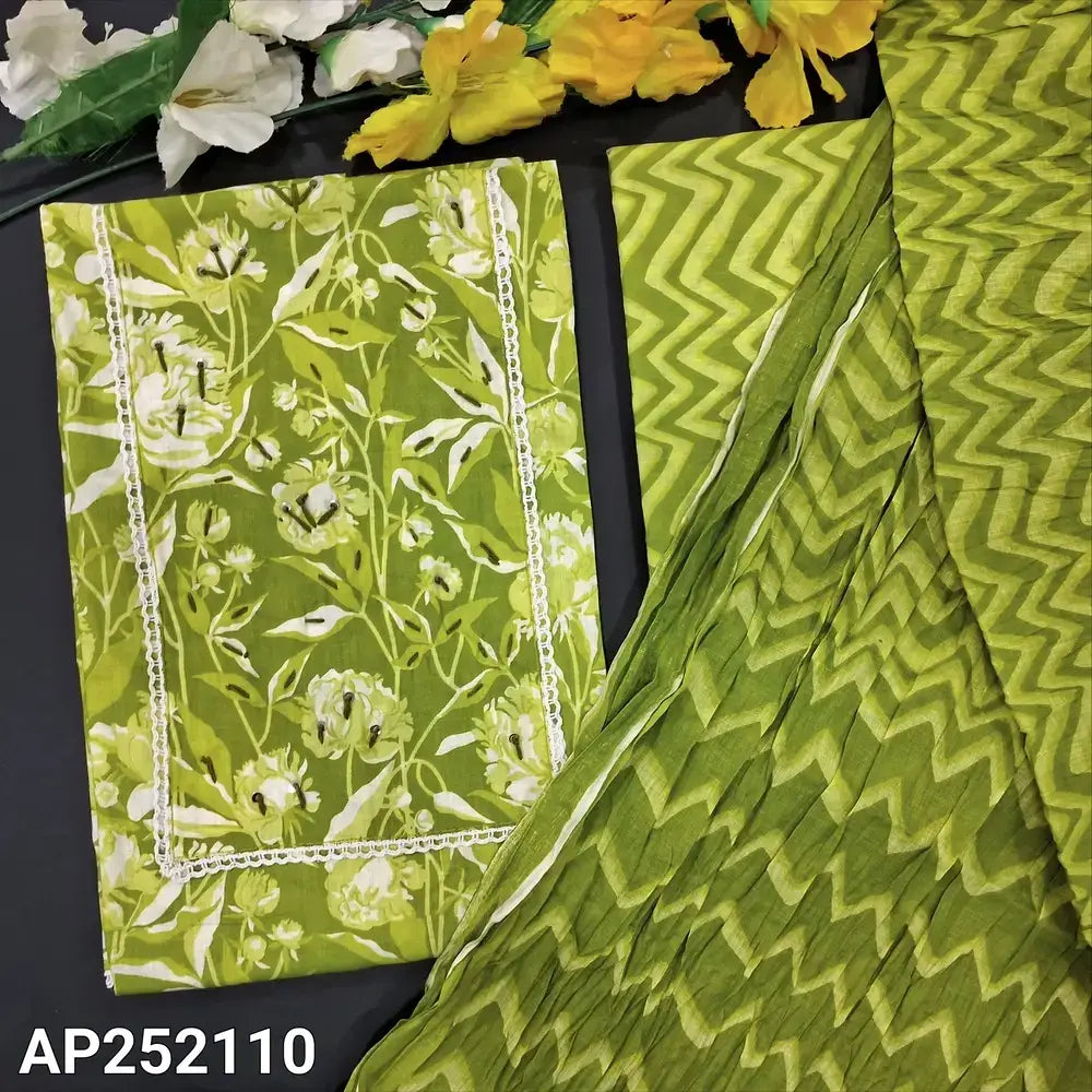 Green Cotton Salwar Material with Crinkled Dupatta AP252110– Neidhal