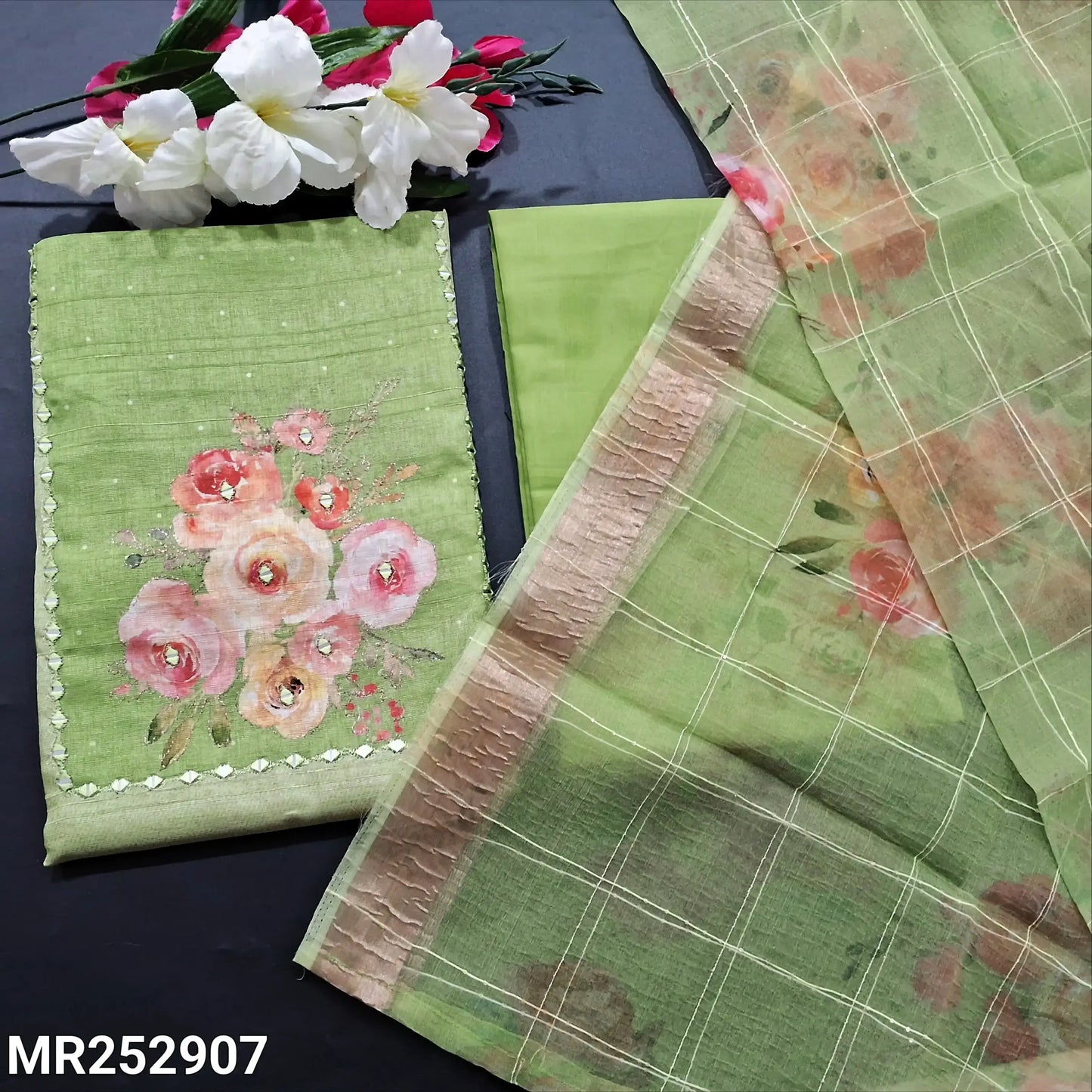 Green digital printed fancy silk cotton salwar material mr252907-Neidhal