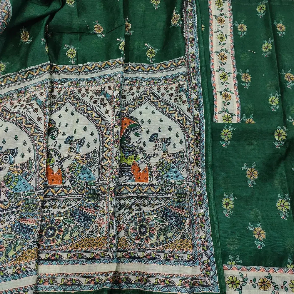 Green digital printed silk cotton salwar material ap250810-Neidhal