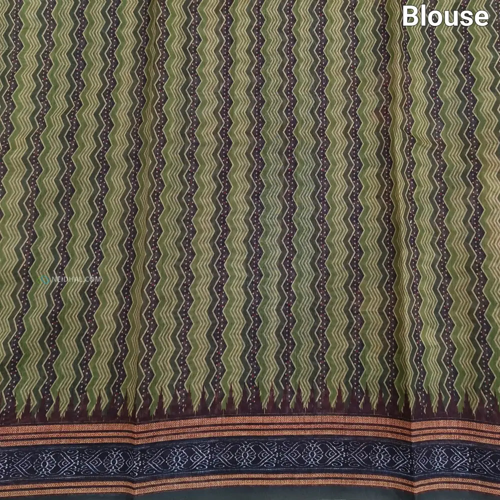 CODE NS19: Green shade digital printed silk cotton saree(thin& light weight)striped pattern pallu zigzag printed blouse