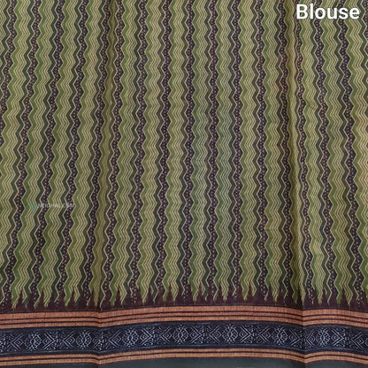 CODE NS19: Green shade digital printed silk cotton saree(thin& light weight)striped pattern pallu zigzag printed blouse