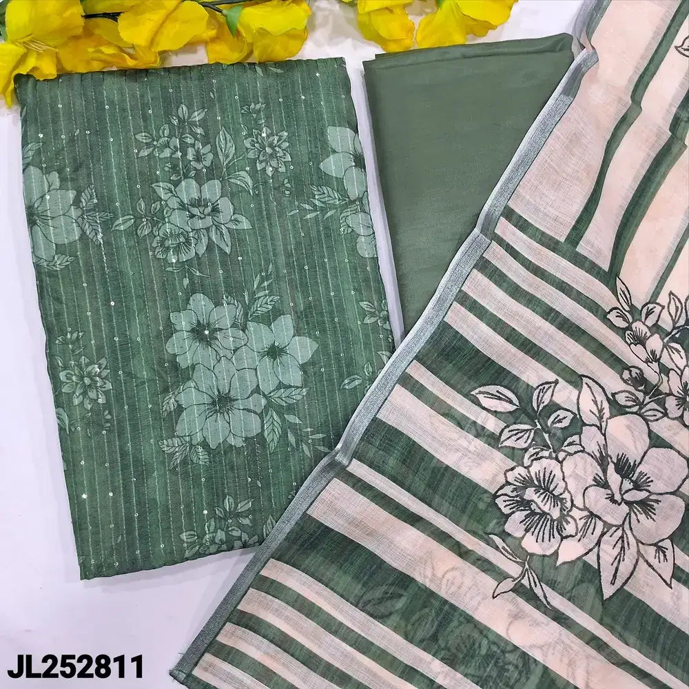 Green floral digital printed silk cotton salwar material jl252811-Neidhal