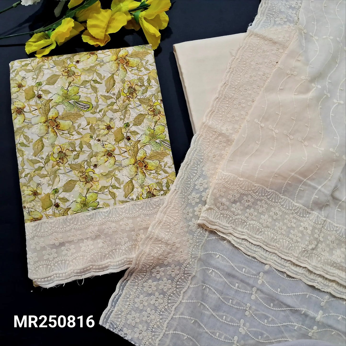 Green floral printed chikankari embroidered cotton salwar material mr250816-Neidhal