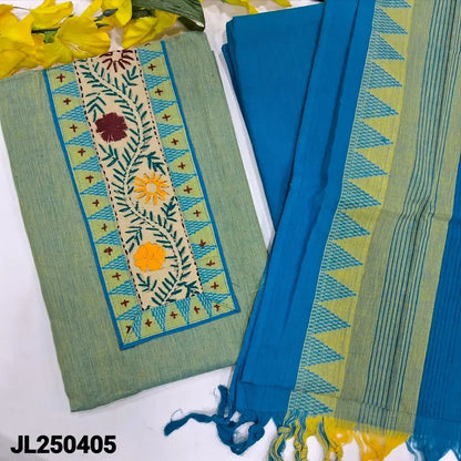 Green handloom cotton salwar material jl250405-Neidhal