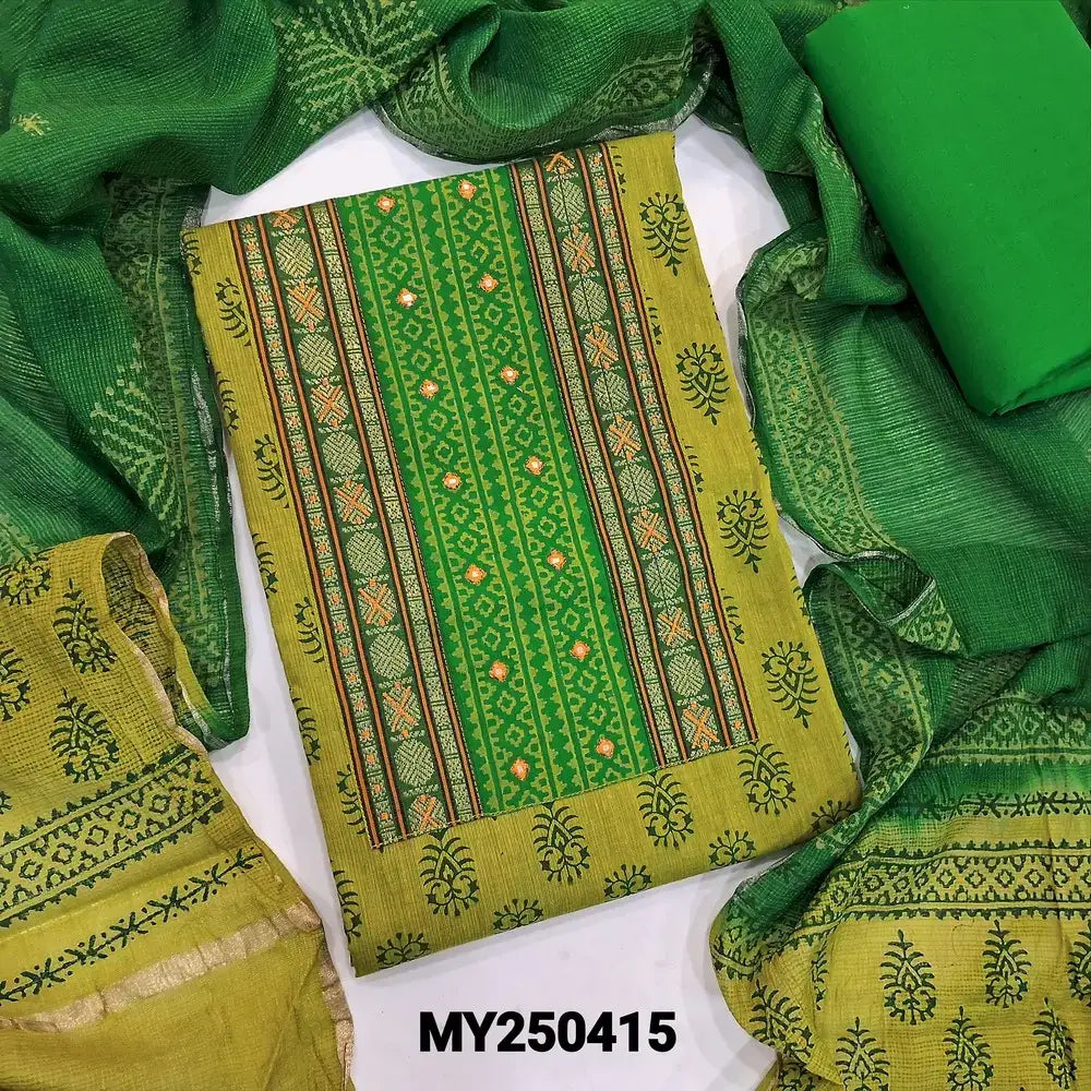 Green handloom cotton salwar material my250415-Neidhal