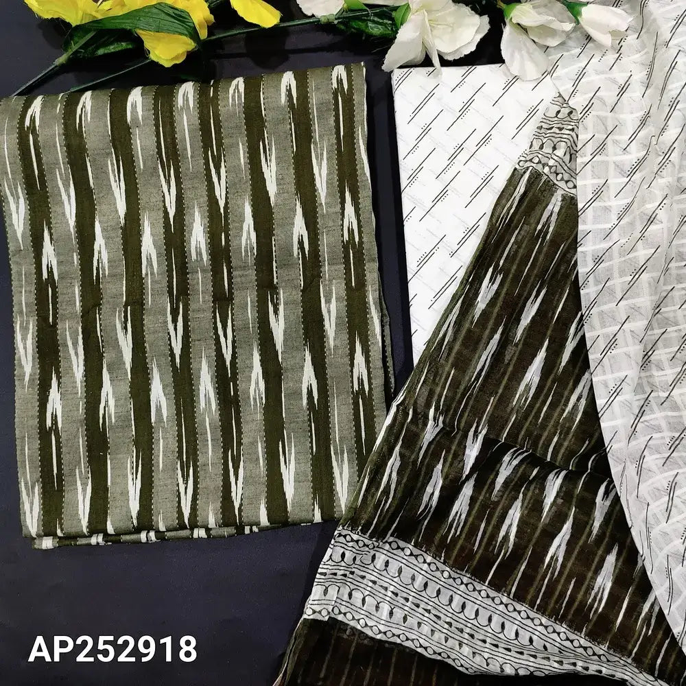 Green ikat printed kantha spun cotton salwar material ap252918-Neidhal