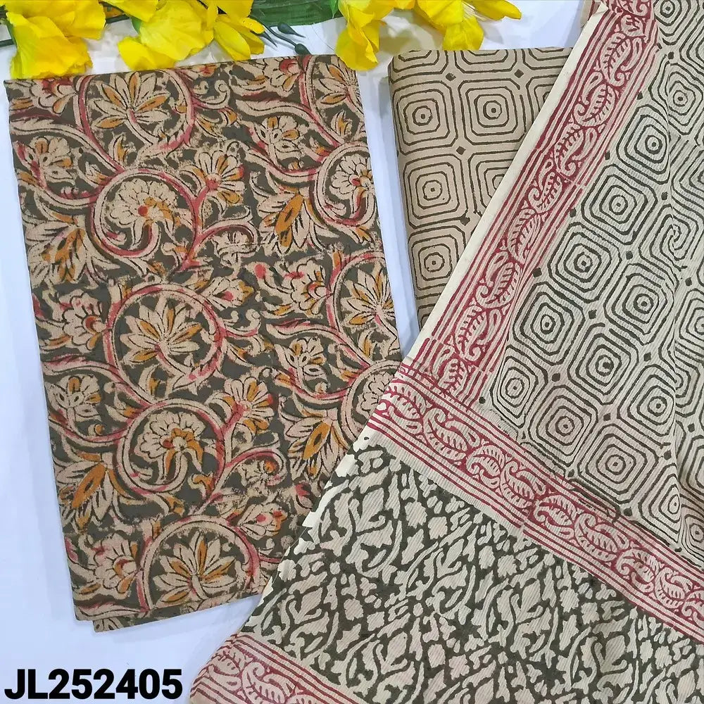 Green kalamkari block printed pure cotton salwar material jl252405-Neidhal