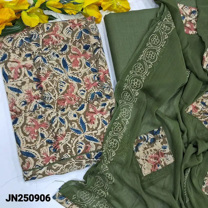 Green kalamkari block printed pure cotton salwar material jn250906-Neidhal