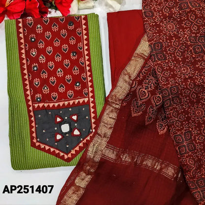 Green kantha cotton salwar material ap251407-Neidhal