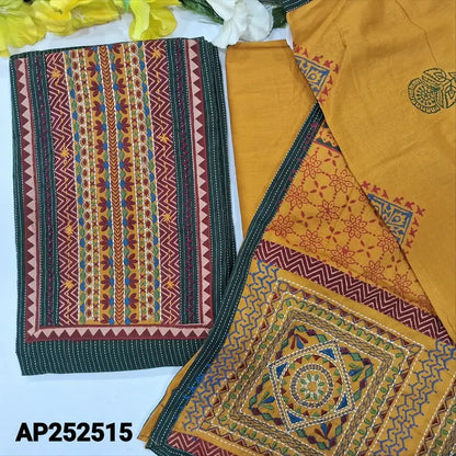 Green kantha cotton salwar material printed ap252515-Neidhal