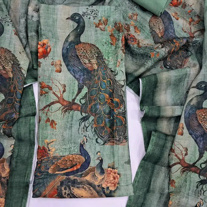 Green peacock digital printed semi linen salwar material jn251901-Neidhal