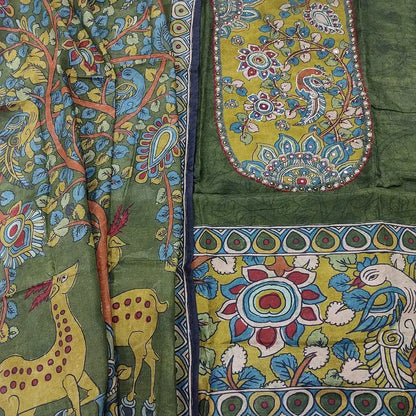 Green printed dola silk salwar material ap250801-Neidhal