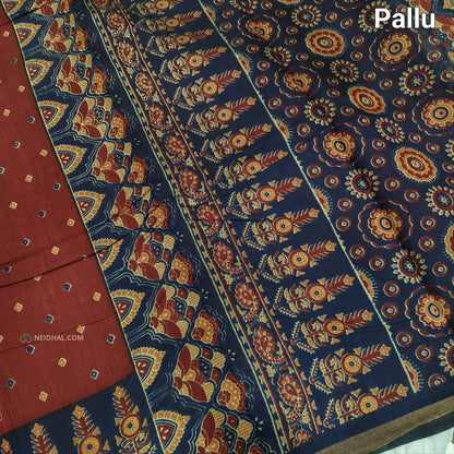 Green printed semi chanderi silk cotton saree ns66-Neidhal