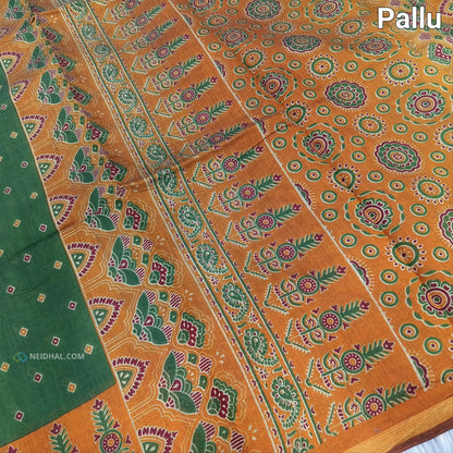 Green printed semi chanderi silk cotton saree ns66-Neidhal