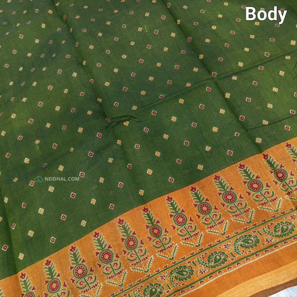 Green printed semi chanderi silk cotton saree ns66-Neidhal