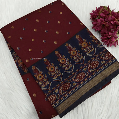 Green printed semi chanderi silk cotton saree ns66-Neidhal