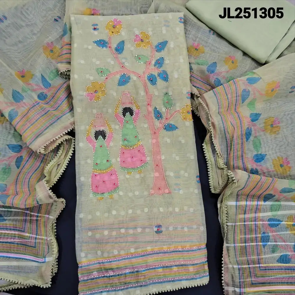 Green printed slub organza salwar material jl251313-Neidhal