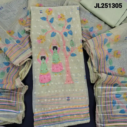 Green printed slub organza salwar material jl251313-Neidhal