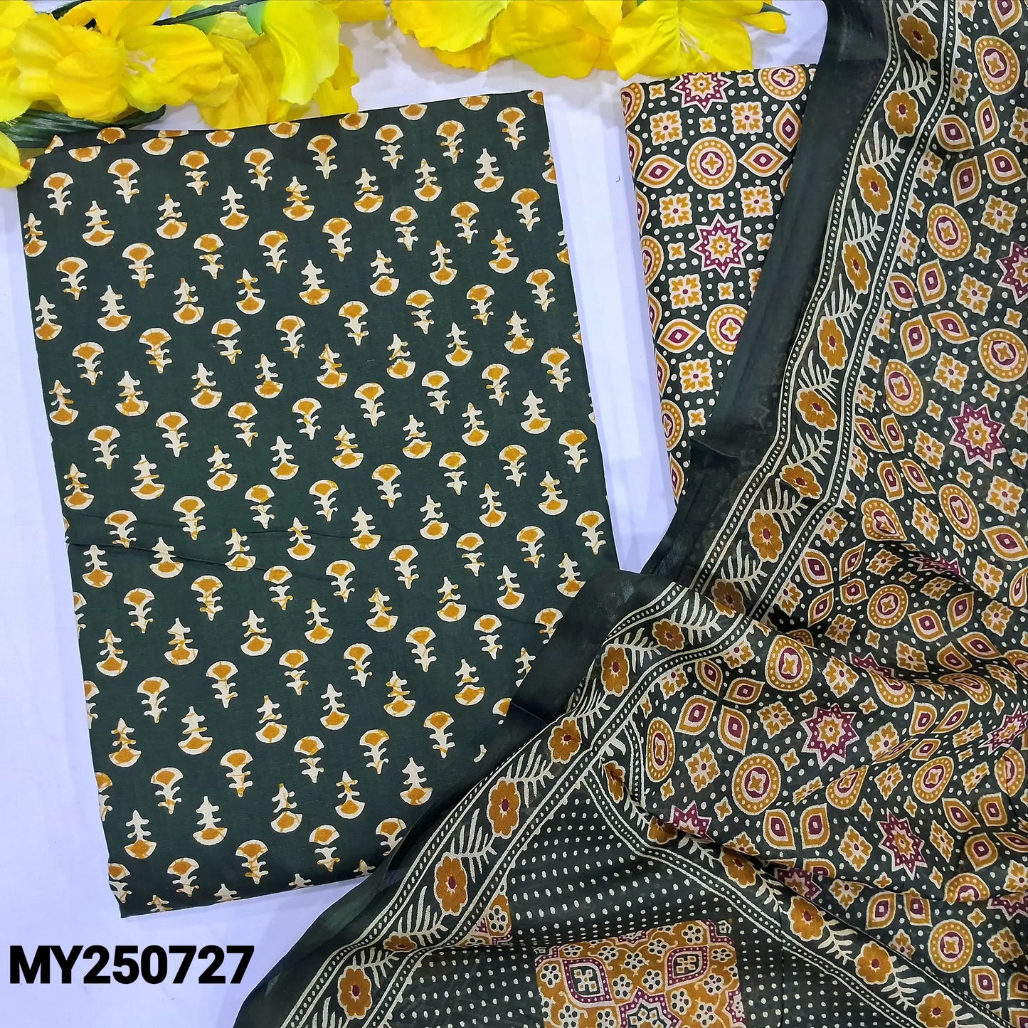 Green printed soft cotton salwar material my250727-Neidhal