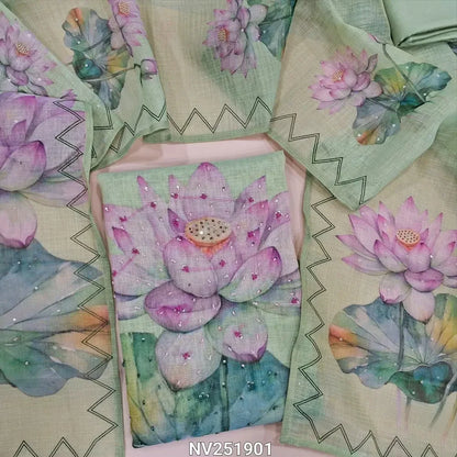 Green pure tissue linen unstitched salwar material nv251901-Neidhal