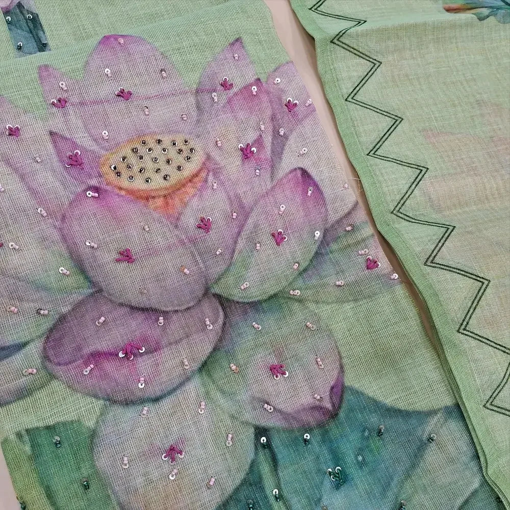 Green pure tissue linen unstitched salwar material nv251901-Neidhal