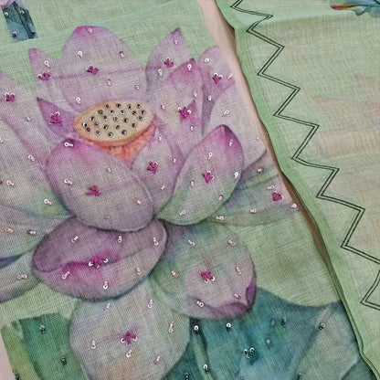 Green pure tissue linen unstitched salwar material nv251901-Neidhal