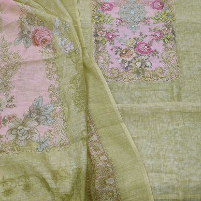 Green semi linen salwar material mr251503-Neidhal