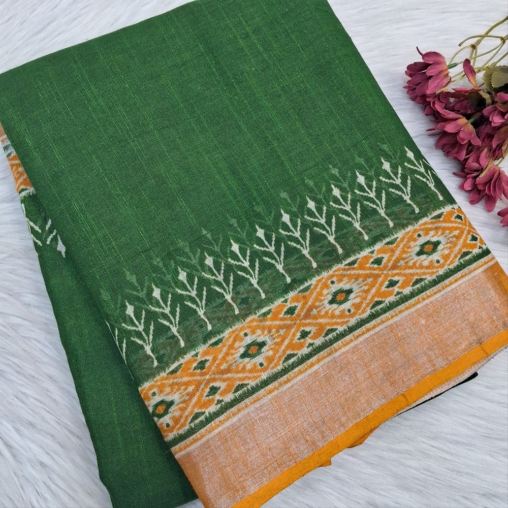 green semi linen saree ns203-Neidhal
