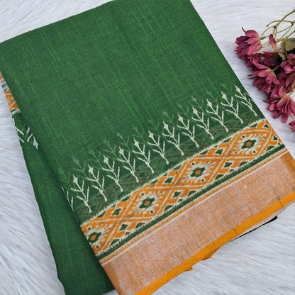 green semi linen saree ns203-Neidhal